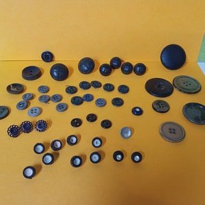 50 Misc. Vintage Black Buttons - Various Shapes and Sizes - (NBPE#1783E)