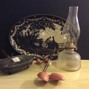 Bed warmer - Shoe stretchers - Oil Lamp - Victorian Tray 4 Pieces Vintage - (NBPE#12)