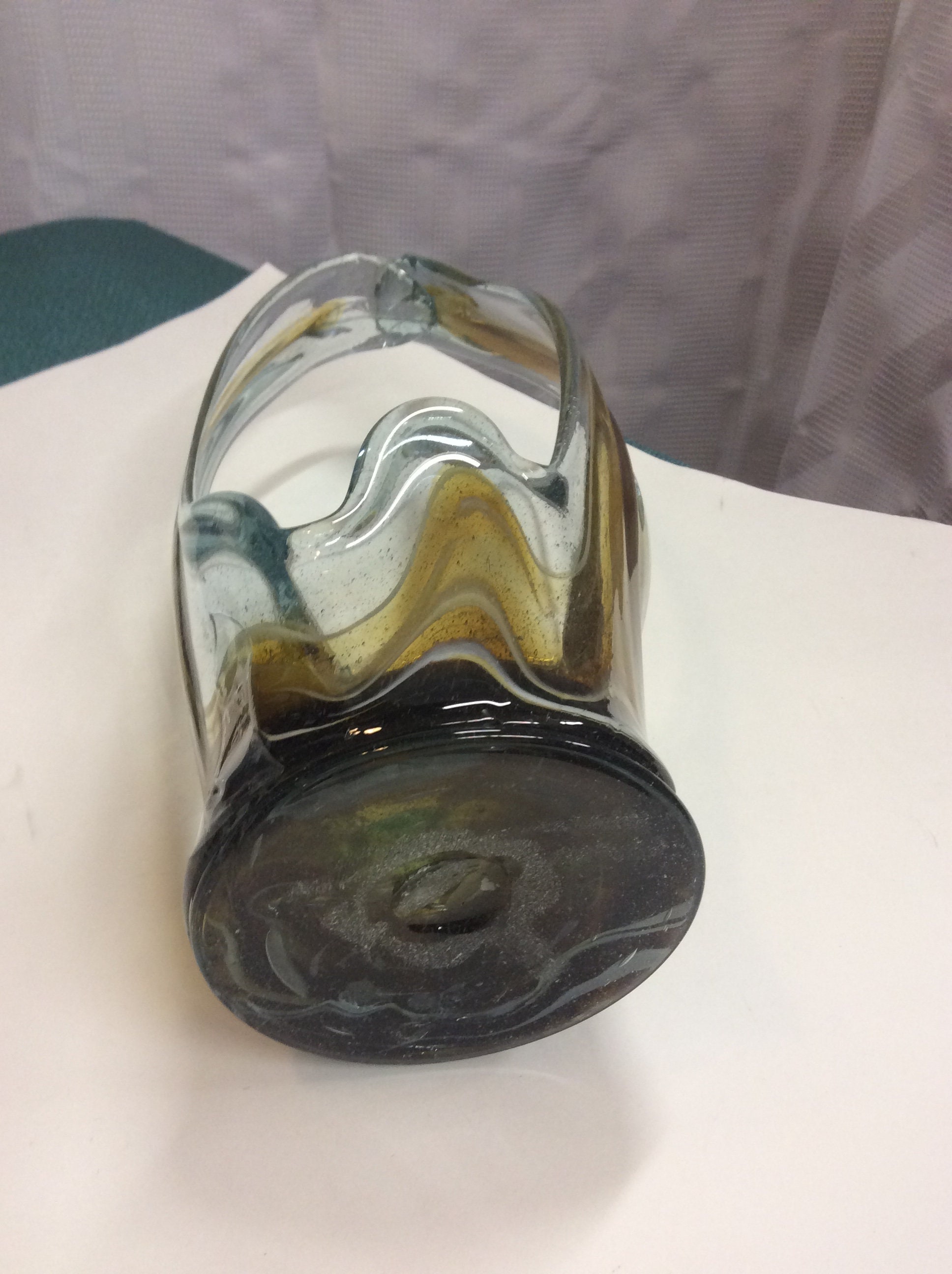 手吹きガラスバスケット - アンバー、ブラウン、クリアのヴィンテージ