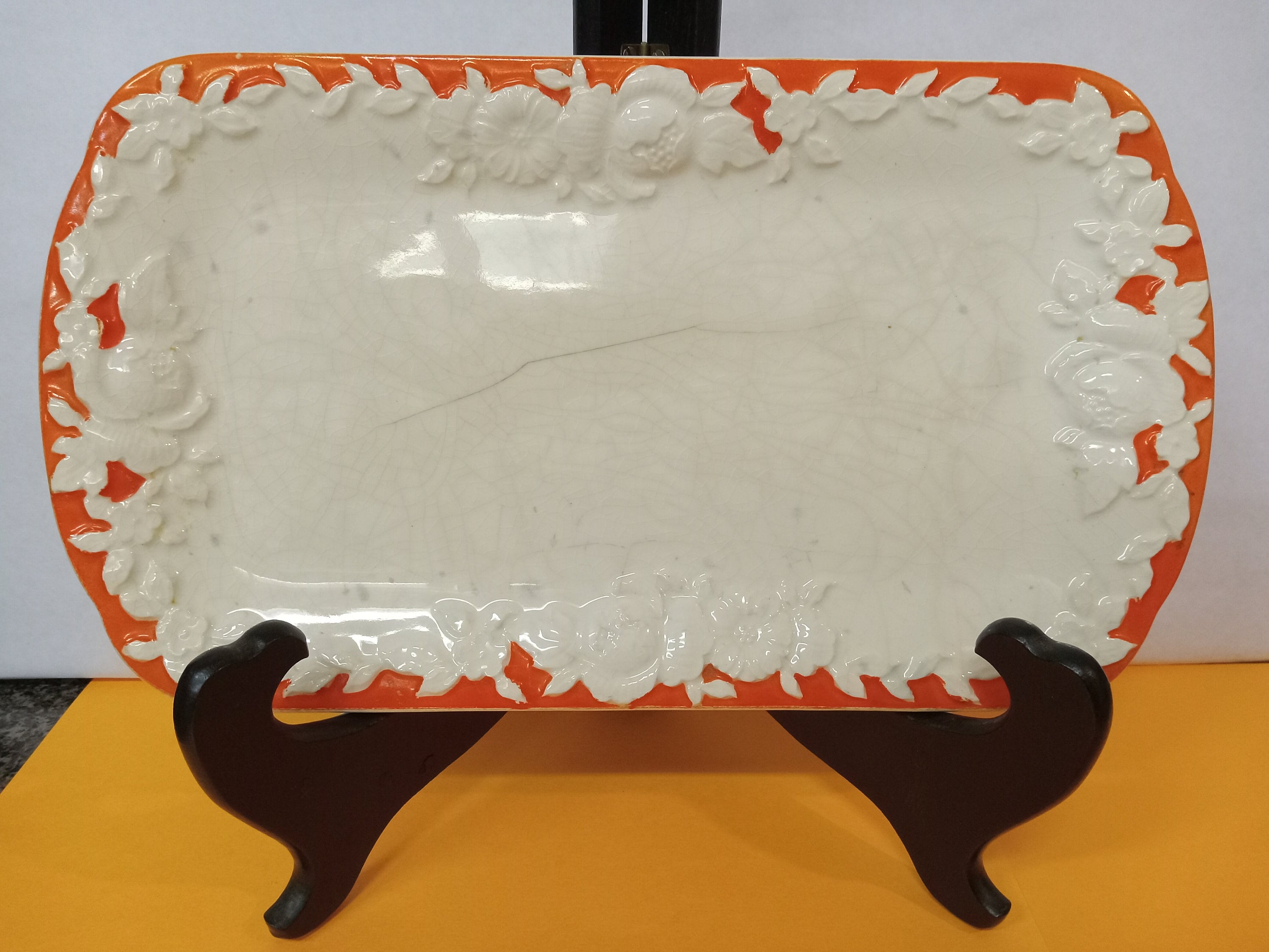 The Hinode - Japan - Ceramic Tray - White With Orange Accent