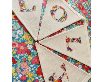 Liberty name bunting, personalised name bunting, handmade Liberty London bunting, Liberty fabric bunting