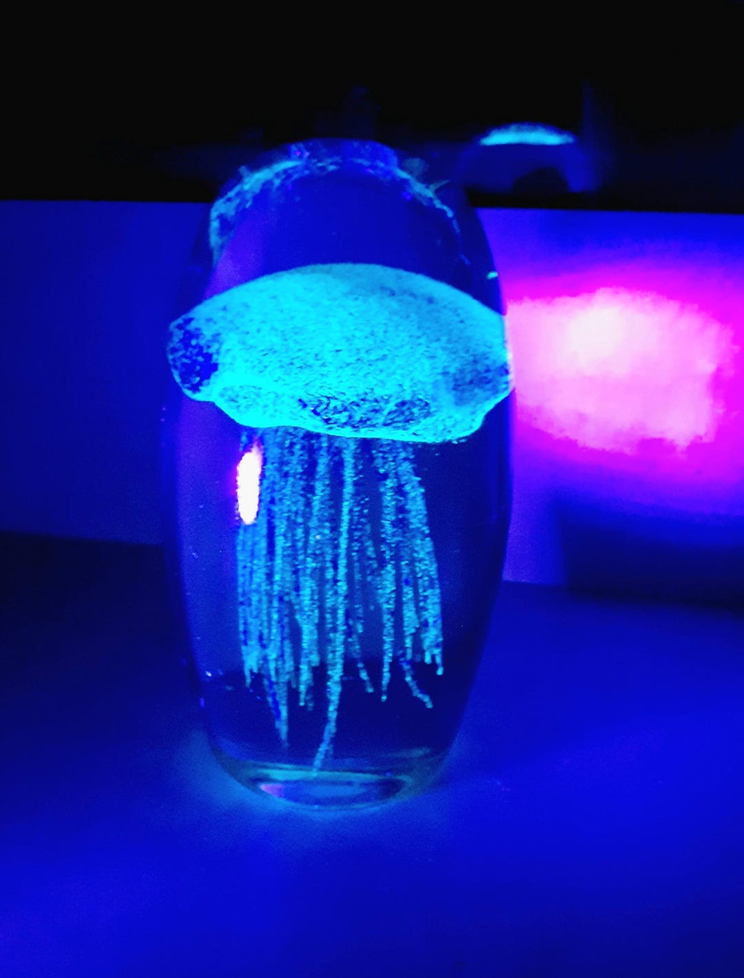 Glass Paperweight With Light Blue Jelly Fish Glows in Dark 5" Tall - Etsy