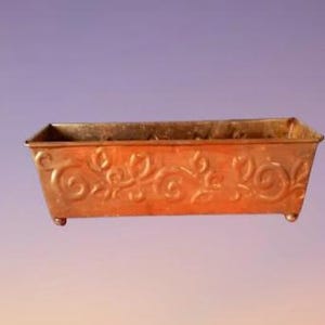 Vintage Brass planter embossed rectangular footed Elegant Expression India L 13"
