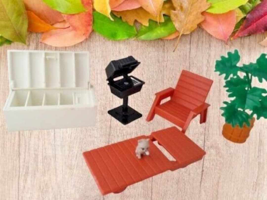 Fisher Price Dollhouse Furniture PATIO Armchair,wardrobe, Barbecue