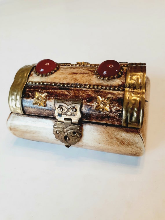 Camel bone box Inlaid trinket box brass Camel bone je… Gem