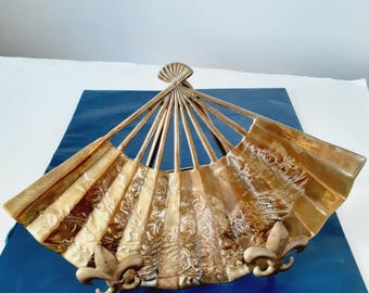 Vintage Brass Phoenix Fan solid brass collection Leonard Silver Ornate  Asian wall decor