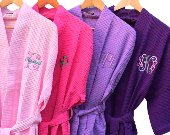 Personalized Waffle Weave Kimono-style Robe for Valentine's Day, Mother's Day, Weddings, Brides, Spa, Pool, Beach