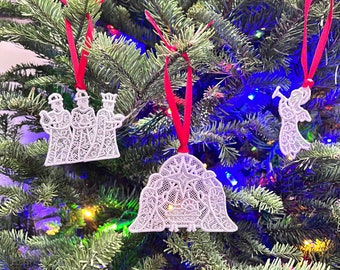 Embroidered Lace Nativity Ornament 3-piece Set