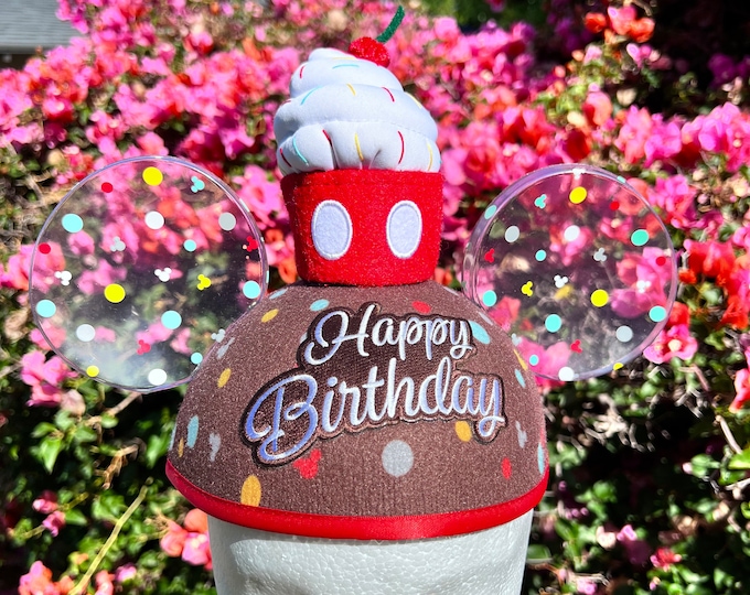 Personalized Happy Birthday Mickey Mouse Cupcake Ear Hat