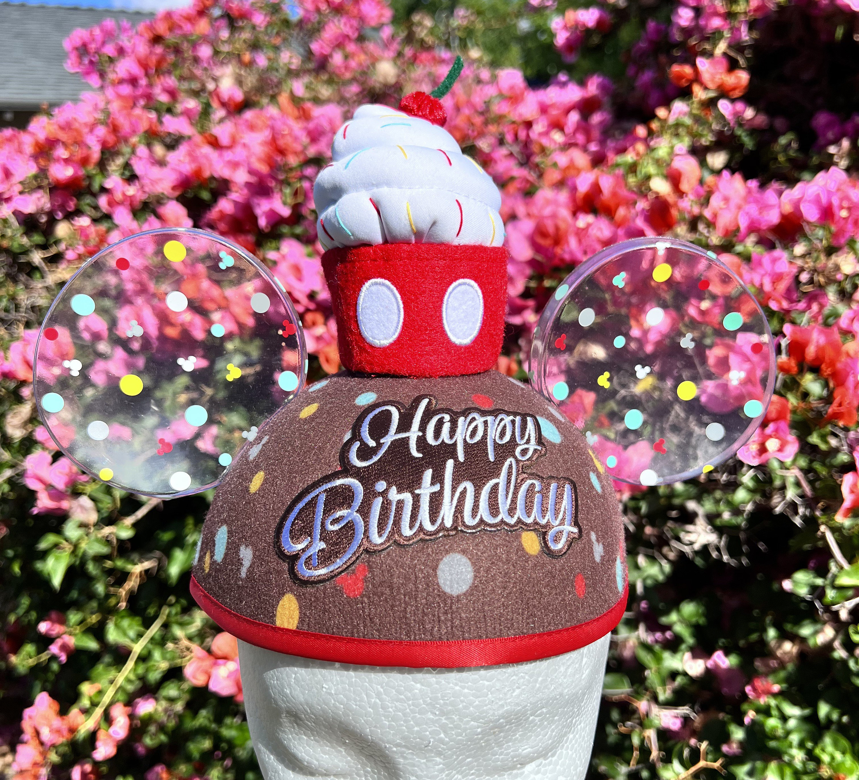 Personalized Happy Birthday Mickey Mouse Cupcake Ear Hat