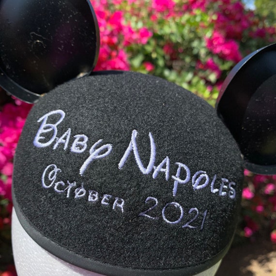 Walt Script Personalized Black Mouse Ear Hat for Baby