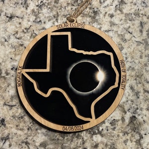 Texas Eclipse Ornament - TX souvenir keepsake memory state 2024 event solar total sun moon