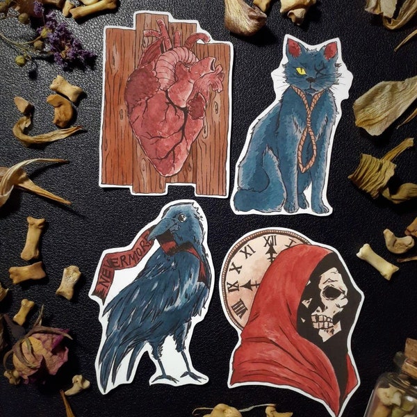 Edgar Allan Poe Themed Watercolor Vinyl Sticker Pack