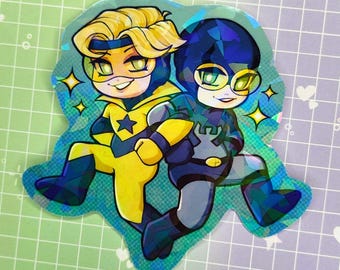 Booster Gold and Blue Beetle 3" Holographic Sticker