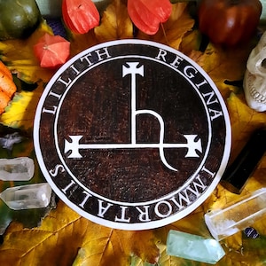 Lilith sigil wooden altar pentacle, witchcraft magic tool