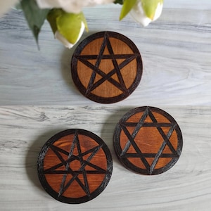 Small wooden altar pentacle pentagram hexagram heptagram Elven star Faery star witchcraft wiccan pagan tool