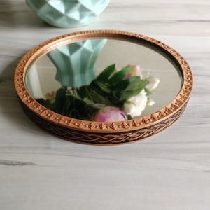 Miroir wiccan celtique avec sculpture sur bois et pyrogravure, pentacle et pentagramme d'autel de déesse