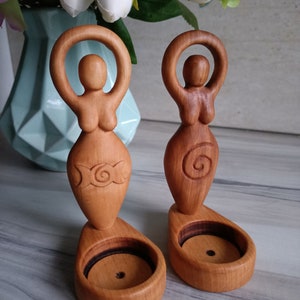 Wiccan Wooden Spiral Triple moon pagan goddess