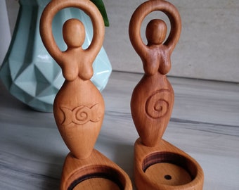 Wiccan Wooden Spiral Triple moon pagan goddess