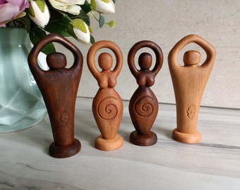 Altar wooden fertility divine couple, wiccan pagan god and goddess figurines