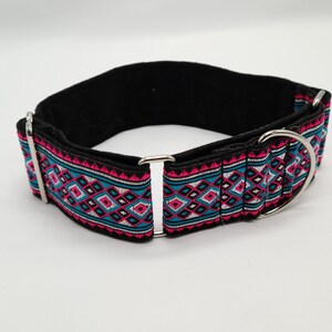 2 inch Martingale Collar Jacquard Ribbon black silver and fuchsia