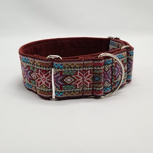 2 Inch Martingale Collar, Jacquard Ribbon, Burgundy, pink, red and blue