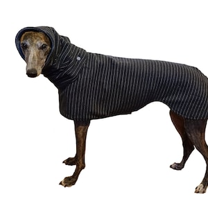 GREYHOUND coat with snood (Medium) Grey pin stripe fabric lined with fleece