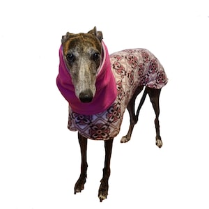 GREYHOUND coat with snood (Medium)All fleece pink and brown flowers