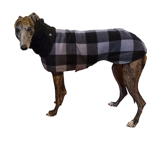 GREYHOUND coat with snood (Extra Small) All Fleece plaid; Black and Grey