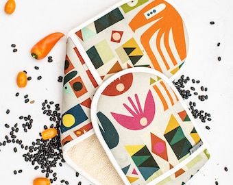 Guantes de horno populares escandinavos, guantes de horno populares, guantes de horno doble con estampado nórdico, guantes de horno con estampado escandinavo, decoración de cocina moderna