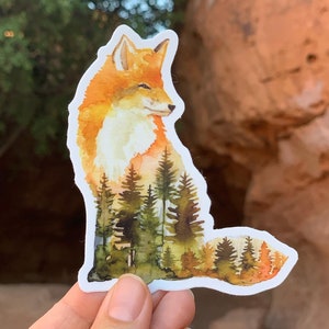 Fox Vinyl Sticker Watercolor Fox Art All Weather Sticker for Tumbler Mug Sticker for Laptop Fox Car Window Sticker for Planner Fox, top sell