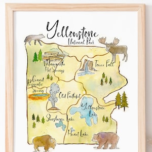 Parco nazionale di Yellowstone, mappa di Yellowstone, Old Faithful, stampa artistica di Yellowstone, stampa di vivaio di Yellowstone, arte del Wyoming, arte di Yellowstone