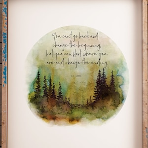 Forest Watercolor Wall Art, pine tree print, gift print, gift watercolor, inspirational gift, forest wall art, quote print, cs lewis quote