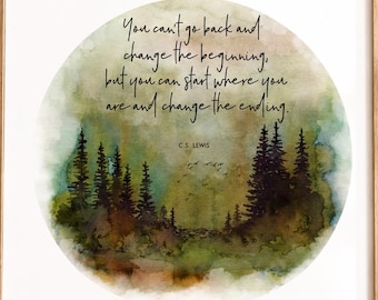 Forest Watercolor Wall Art, pine tree print, gift print, gift watercolor, inspirational gift, forest wall art, quote print,