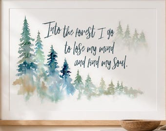 Watercolor Tree Print, Inspirational Forest Quote, Nursery Wall Art