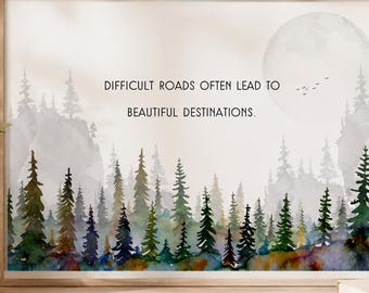 Forest Watercolor Art Print, Inspirational Quote, Adventure Wall Art