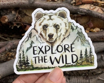 Explore The Wild Bear Sticker, Waterproof Vinyl Decal