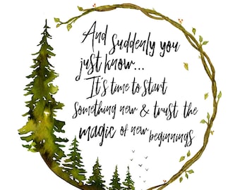 Watercolor Forest Art Print, Inspirational Magic Quote, Minimalist Wall Decor