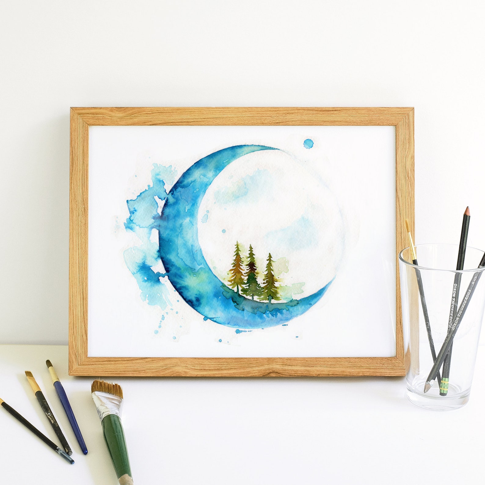 Nursery Moon Art Moon Wall Art Nursery Woodland Art Moon Etsy