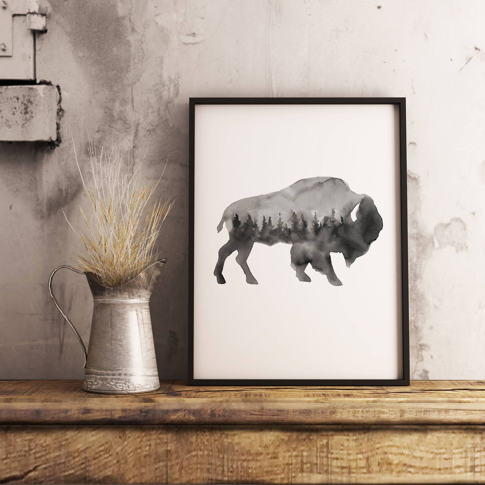 Buffalo wall art buffalo watercolor print buffalo art Etsy