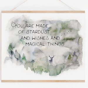 you are made of stardust, handmade nursery, nursery print, forest watercolor, boho nursery, woodland nursery art, deer nursery print, magic