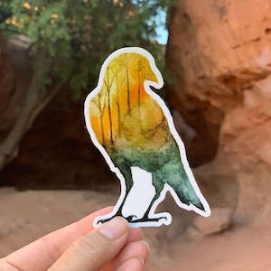 raven sticker, woodland sticker, animal sticker, bird sticker, laptop sticker, waterbottle sticker, outdoors sticker, travel sticker, art