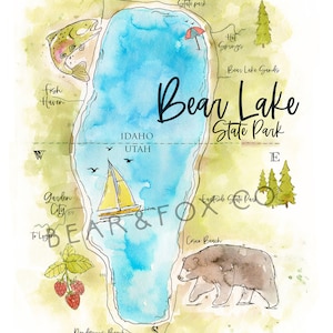 Bear Lake Watercolor Art Print: Utah, Idaho Map