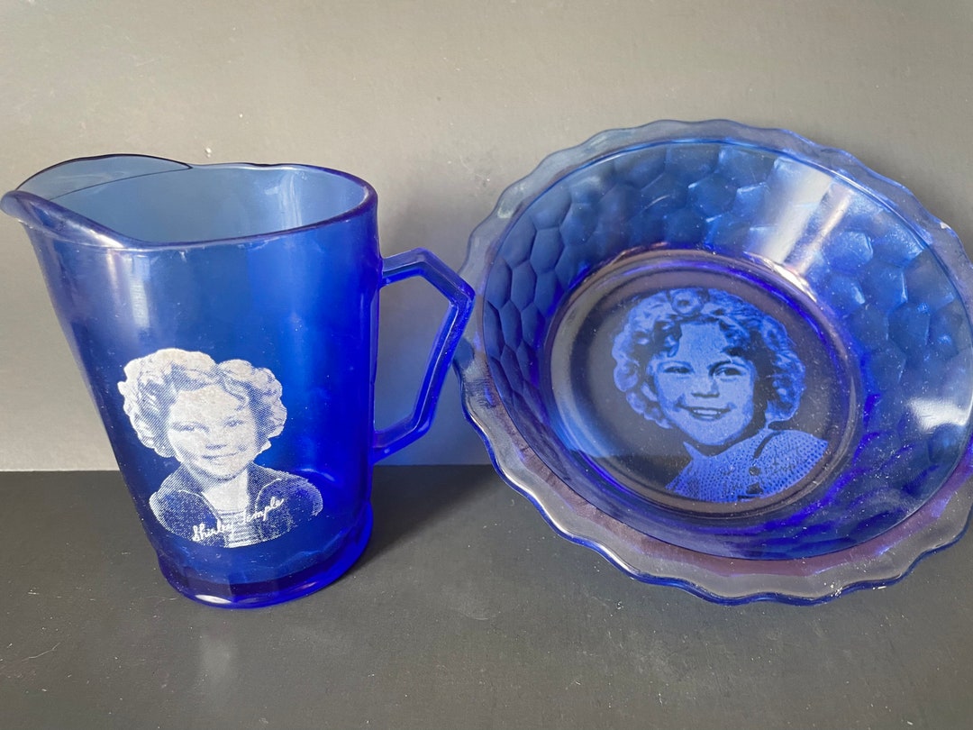 Vintage Shirley Temple Cobalt Blue Glass Pitcher and Bowl - Etsy