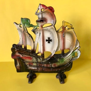 1930s Davison Cast Iron Door Stop Sailing Pirate Ship #25