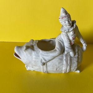 Antique Clown on a Pig in a Barrel Figurine Toothpick Holder