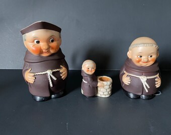 3 Vintage Goebel Friar Tuck Pitcher Toothpick Holder and Coin Bank