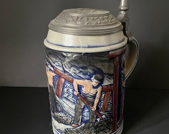 Vintage Gerz Original Occupational Lidded Beer Stein Coal Miners