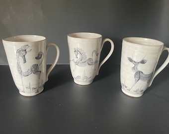 3 Vintage Edwin and Mary Scheier Art Pottery Coffee Cups