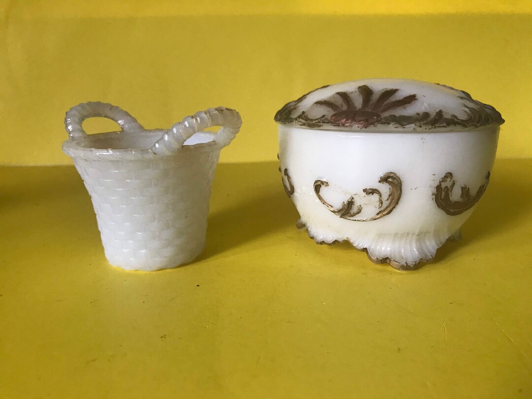 2 Vintage Milk Glass Match Holder and a Lidded Trinket Box Etsy